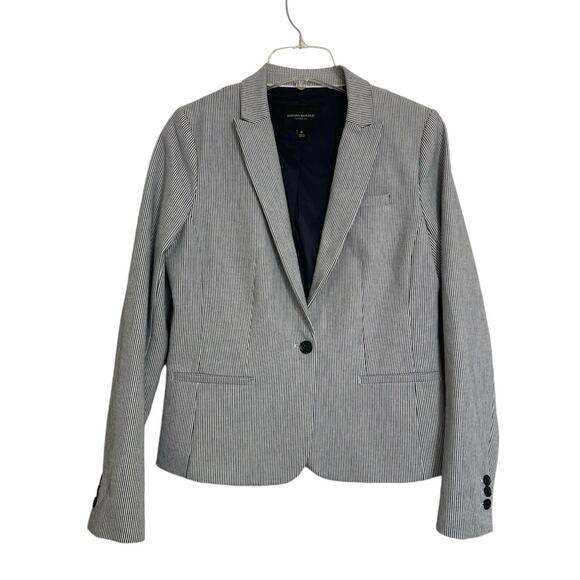 Banana Republic Classic Fit Striped Blazer Size 6 Gray White Classic Preppy - Picture 1 of 10